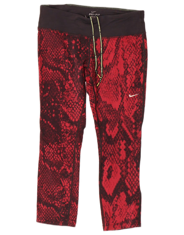 Leggings crop Nike Dri Fit pentru femei UK 14 Medium Red Animal Print Nylon