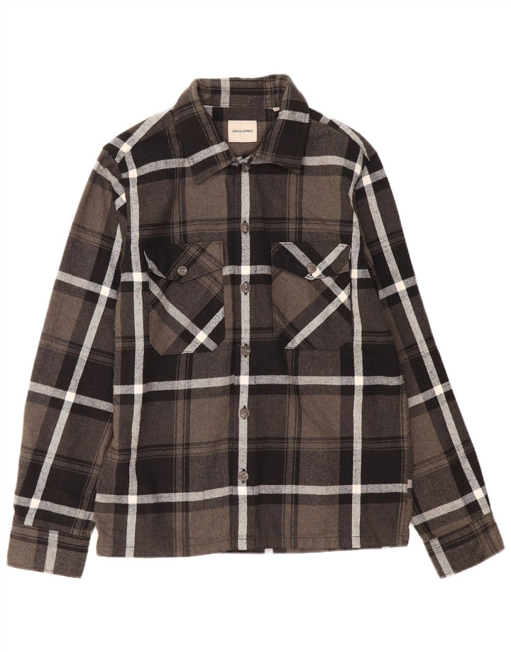 Cămașă de flanel Jack & Jones pentru bărbați, bumbac cu carouri mici, gri