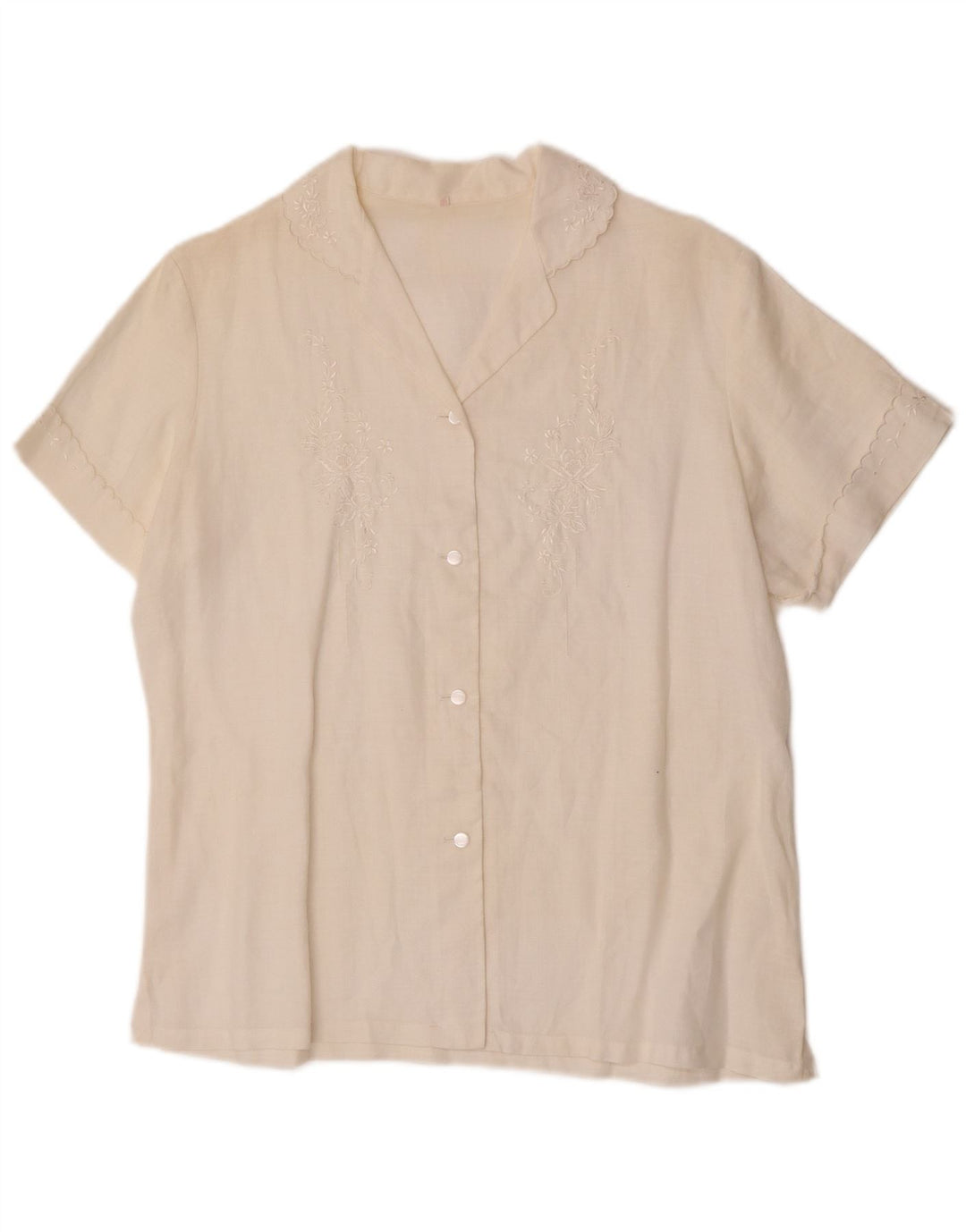 Bluză vintage cămașă cu mânecă scurtă pentru femei EU 38 Medium Off White