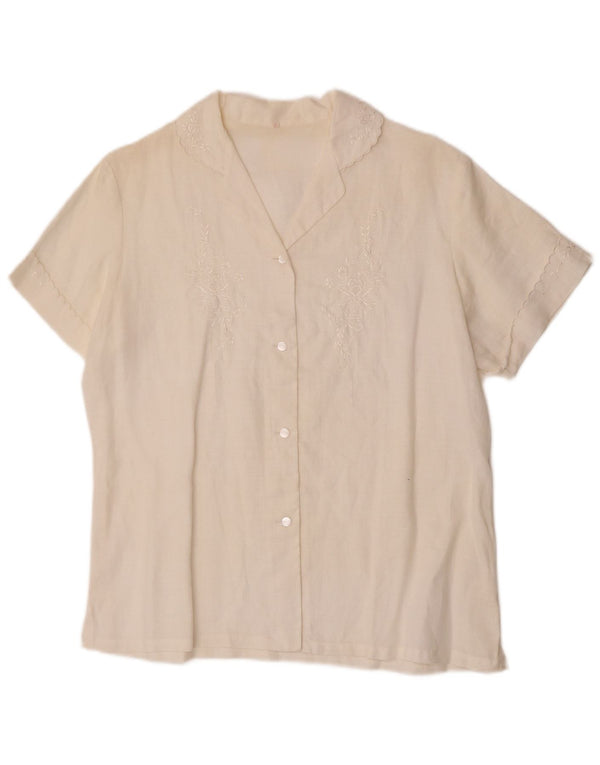 Bluză vintage cămașă cu mânecă scurtă pentru femei EU 38 Medium Off White