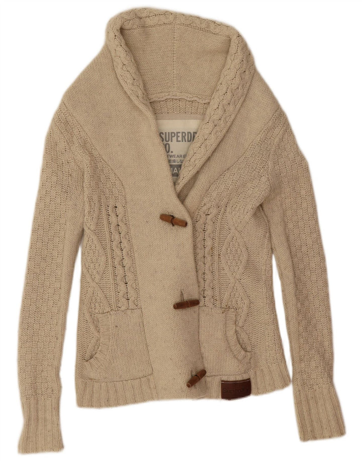 Pulover cardigan pentru femei Superdry UK 10 mic bej lână