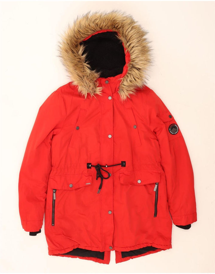 Jachetă Parka cu glugă Superdry pentru femei UK 14 Poliester roșu mare