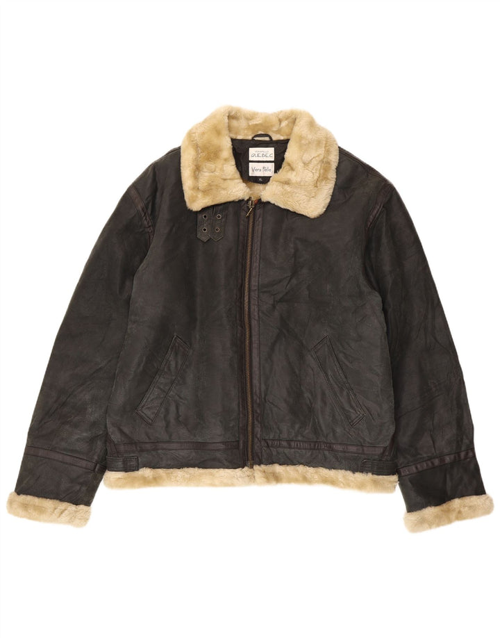 Jachetă din shearling pentru bărbați din Quebec UK 42 XL din piele neagră
