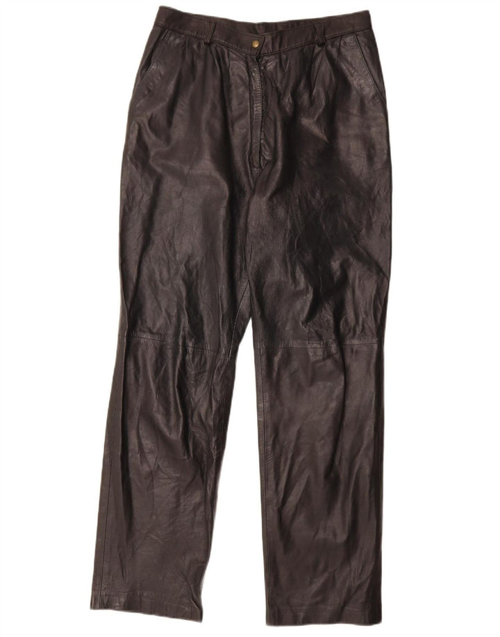 Pantaloni drepți din piele vintage pentru femei W29 L30 negru