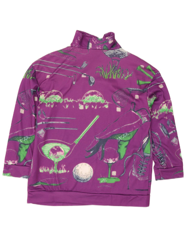 Pulover vintage pentru femei, cu grafic, cu fermoar, cu gât, UK 20 2XL Violet