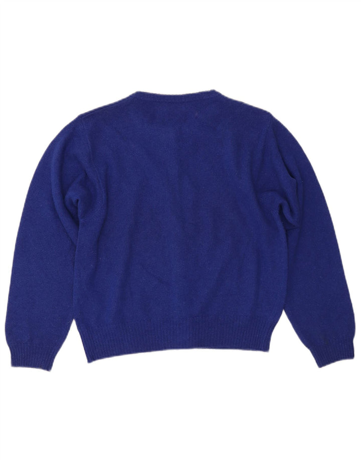 Pulover cardigan crop pentru femei BENETTON UK 14 Lână mare albastră