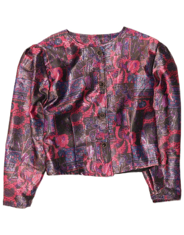 Jachetă vintage pentru femei crop cu 4 nasturi, UK 16, mare, multicoloră, florală