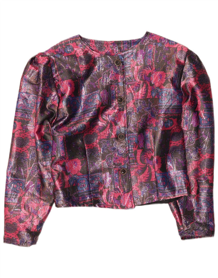 Jachetă vintage pentru femei crop cu 4 nasturi, UK 16, mare, multicoloră, florală