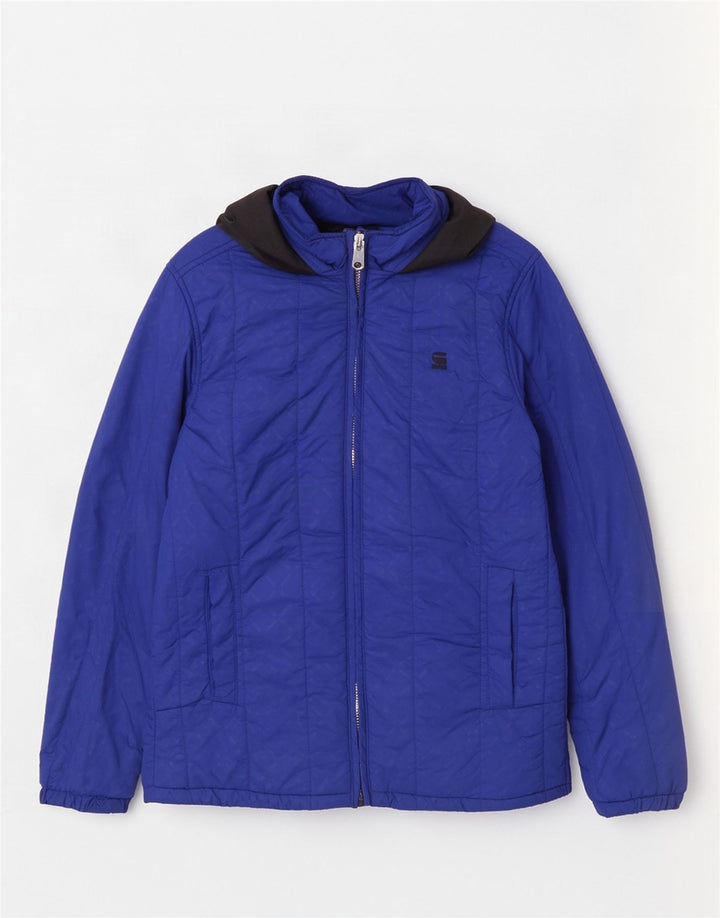 Jachetă căptușită cu glugă G-Star pentru femei UK 38 Medium Blue Geometric Nylon