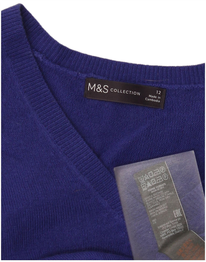Pulover pentru femei Marks & Spencer cu decolteu în V UK 12 Medium Blue Acrylic