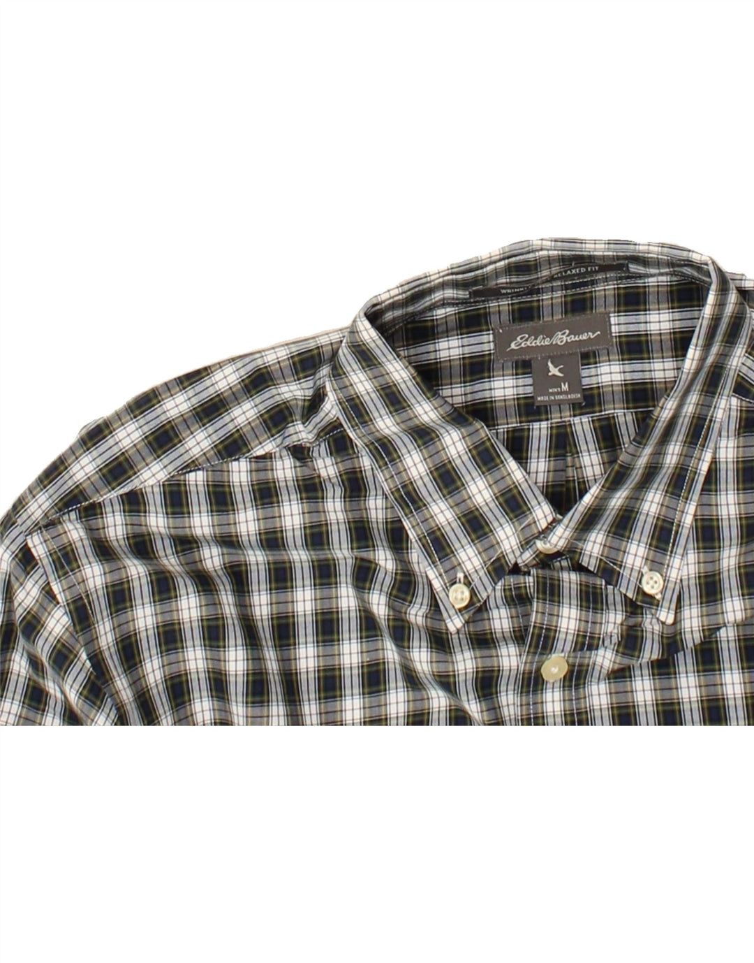 EDDIE BAUER Mens Relaxed Fit Shirt Medium Green Check Cotton Vintage Eddie Bauer and Second-Hand Eddie Bauer from Messina Hembry 