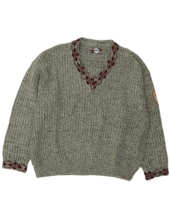 Pulover Fiorucci pentru bărbați, cu decolteu în V, XL, verde, acrilic, retro