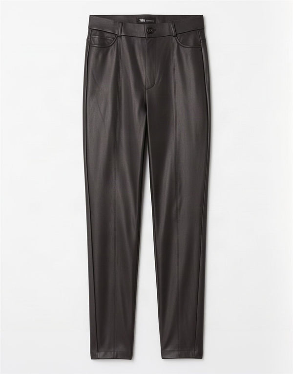 Pantaloni skinny din piele artificială pentru femei Zara Mediu L28 L29 Poliuretan negru