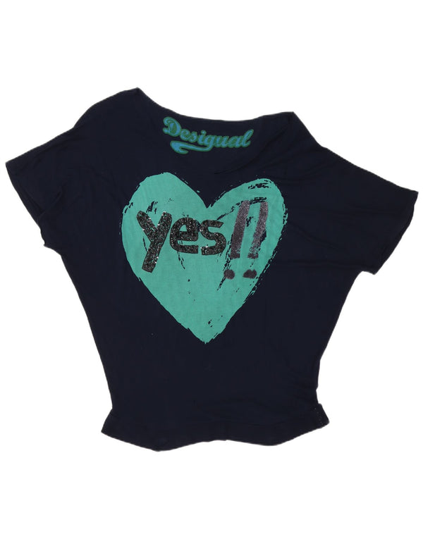 Tricou grafic supradimensionat pentru femei Desigual, UK 16, mare, bleumarin