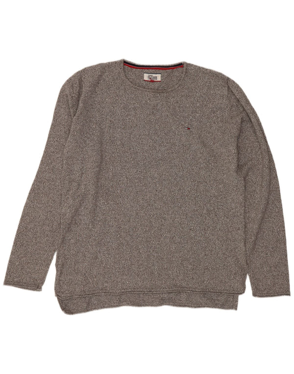 Pulover Tommy Hilfiger pentru bărbați, cu gât crew, bumbac cu pete, gri mediu