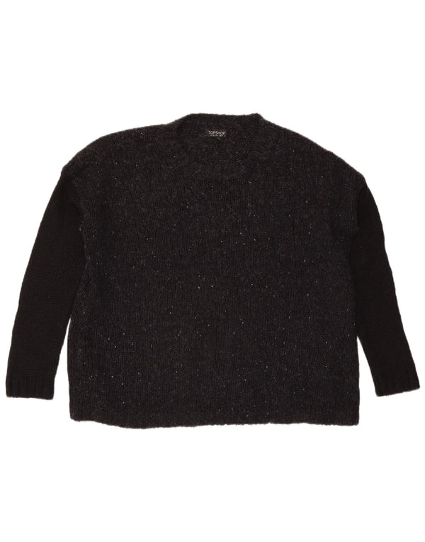 Topshop Pulover supradimensionat pentru femei cu gâtul turnat, UK 10, mic, gri, pete