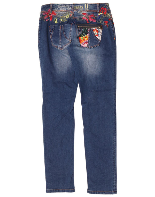 Blugi Desigual pentru femei, cu grafic subțire, EU 32 2XS W23 L32, bumbac cu flori albastru