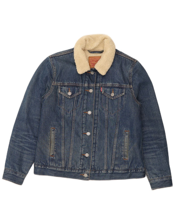 Levi's Womens Denim Sherpa Jacket UK 14 Medium Blue Cotton