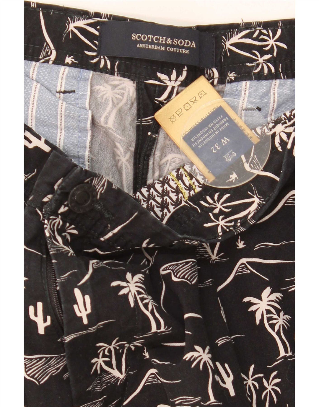 Scotch & Soda Pantaloni scurți chino cu model abstract pentru bărbați W32 mediu negru hawaian