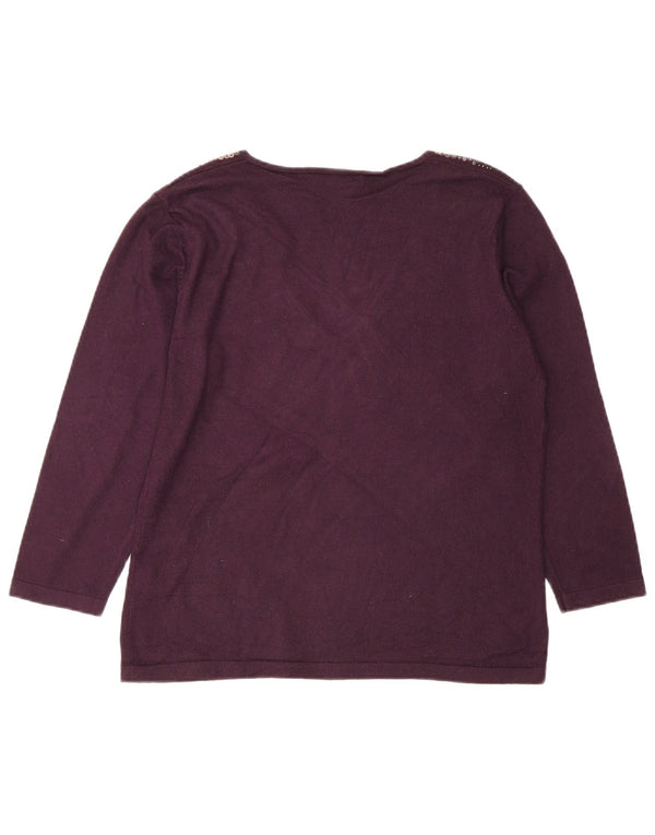 Pulover pentru femei Marks & Spencer, cu decolteu în V, UK 16, mare, viscoză, burgundă
