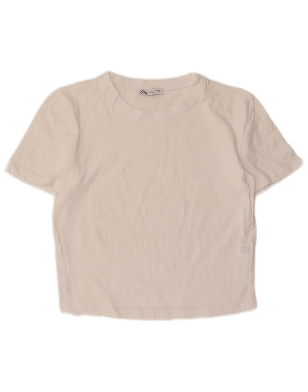 Tricou Crop pentru femei Zara UK 14, mare, alb, bumbac