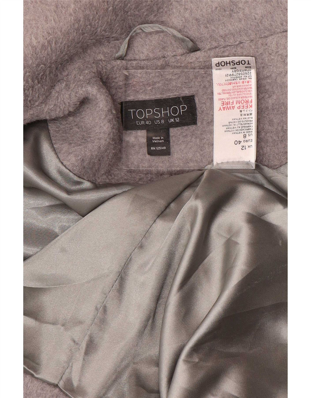 Topshop pardesiu supradimensionat pentru femei UK 12 poliester mediu gri