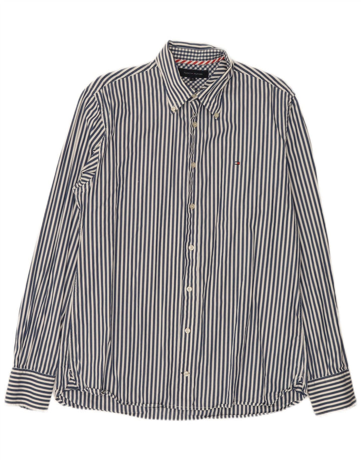 Tommy Hilfiger Mens Shirt Medium Blue Striped Cotton