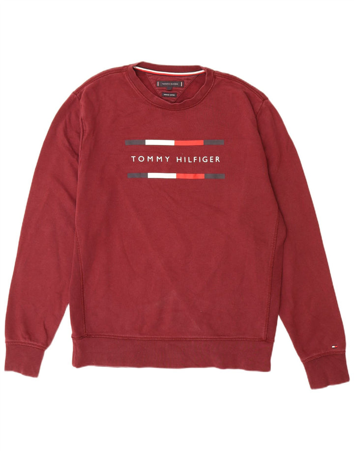 TOMMY HILFIGER Hanorac grafic pentru bărbați Pulover mare din bumbac burgundy