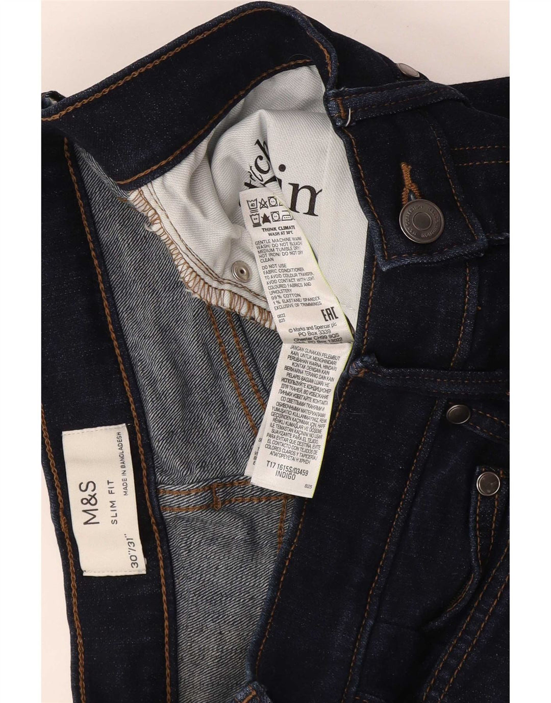 Blugi slim pentru bărbați Marks & Spencer W30 L31 bumbac bleumarin