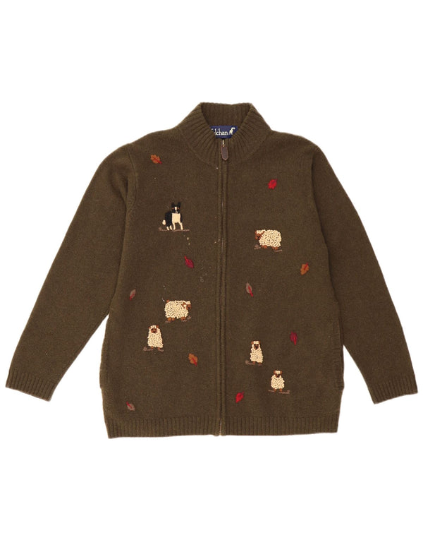 Pulover cardigan grafic pentru femei Tulchan UK 14 Medium Khaki Lână