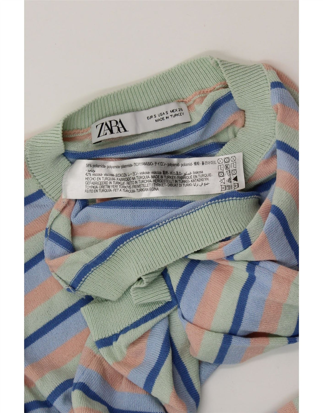 Pulover de damă ZARA Crop Crew Gate UK 8, mic, multicolor, cu dungi