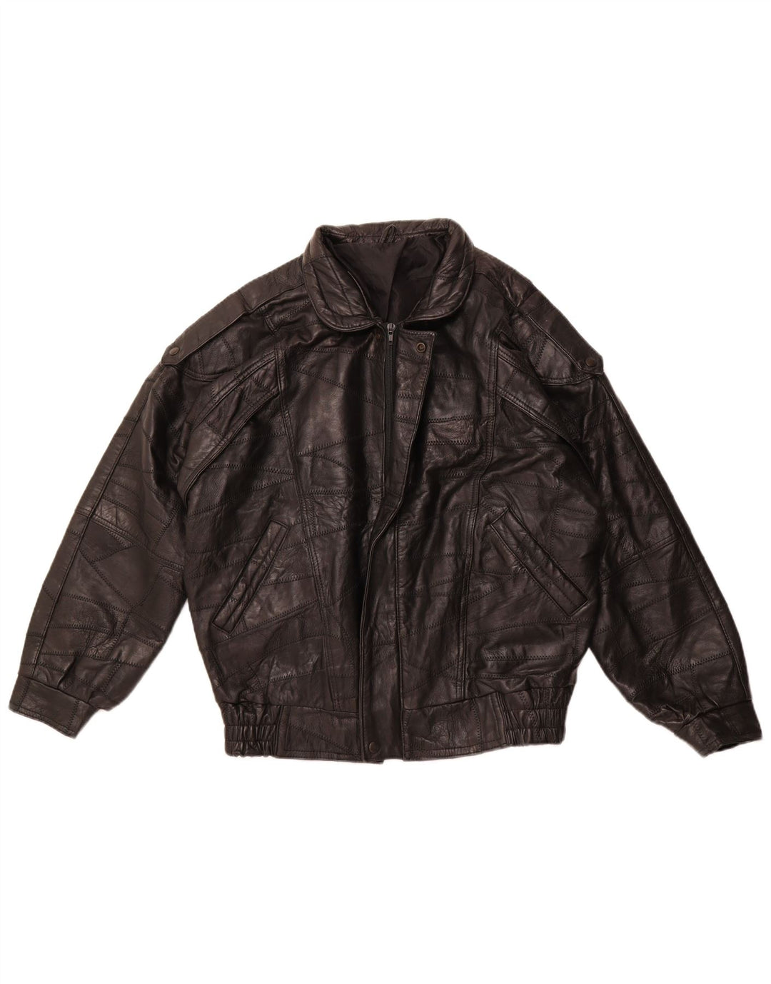 VINTAGE Jachetă militară din piele pentru bărbați, cu ajustare largi, UK 36, negru, mic, mozaic