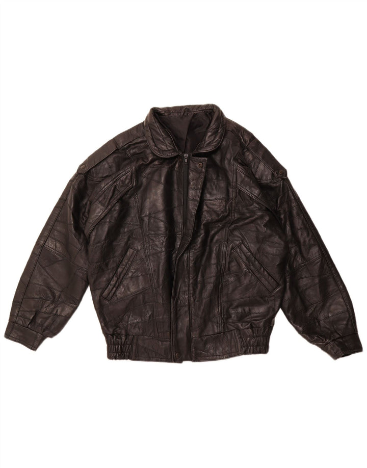 VINTAGE Jachetă militară din piele pentru bărbați, cu ajustare largi, UK 36, negru, mic, mozaic