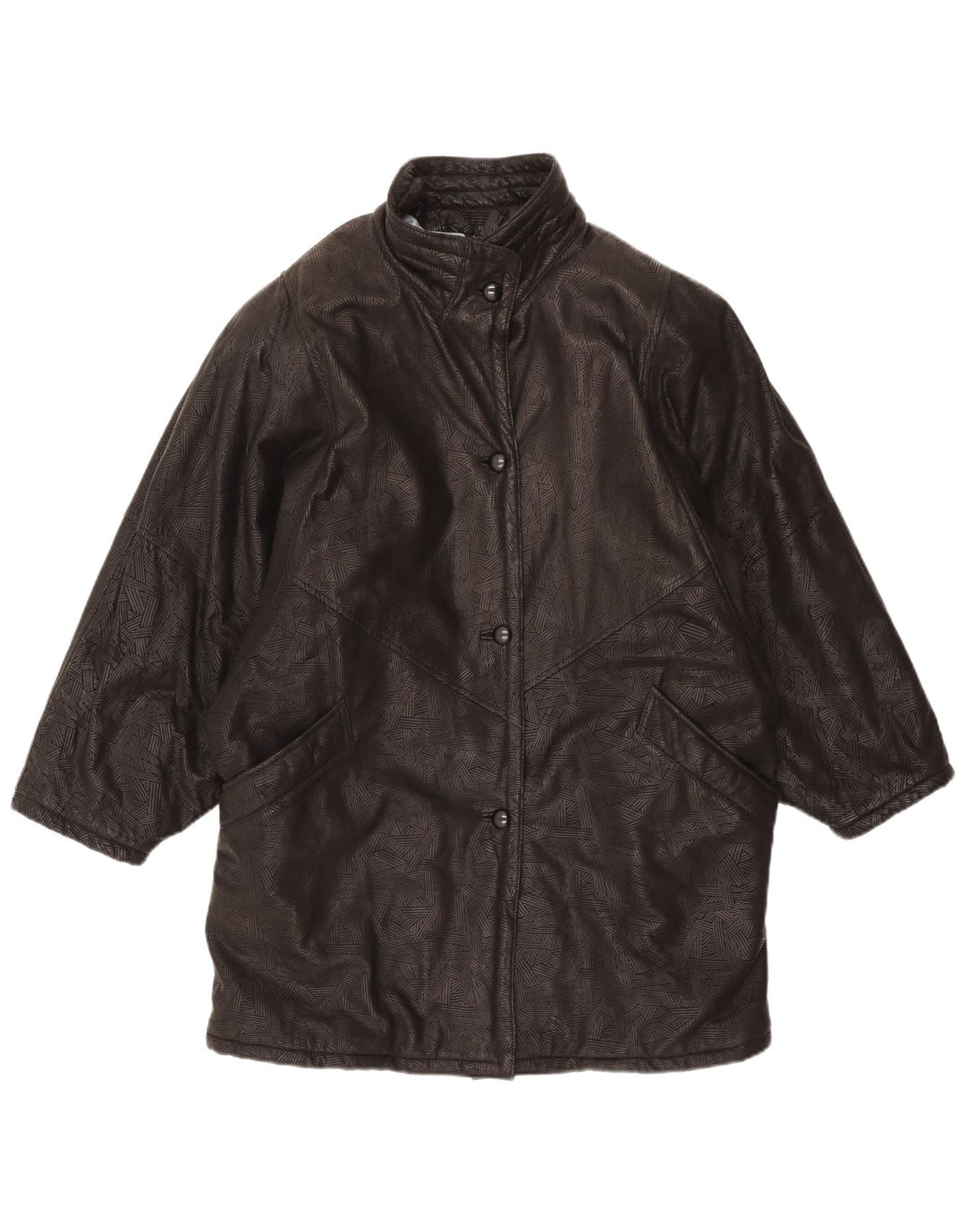 Palton supradimensionat din piele vintage pentru femei UK 20 2XL negru geometric