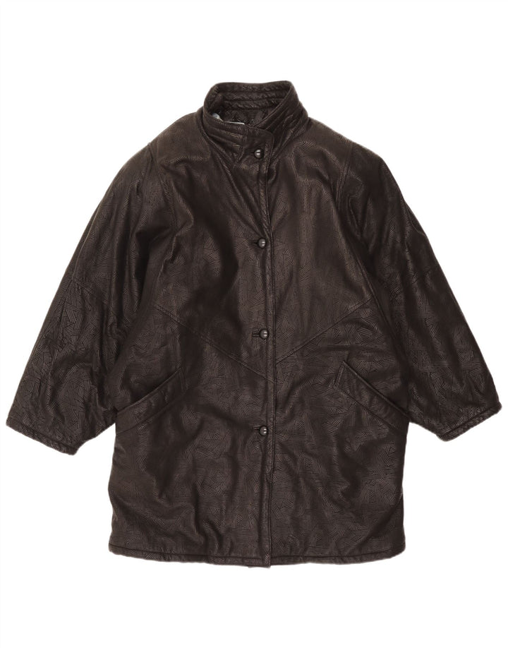 Palton supradimensionat din piele vintage pentru femei UK 20 2XL negru geometric