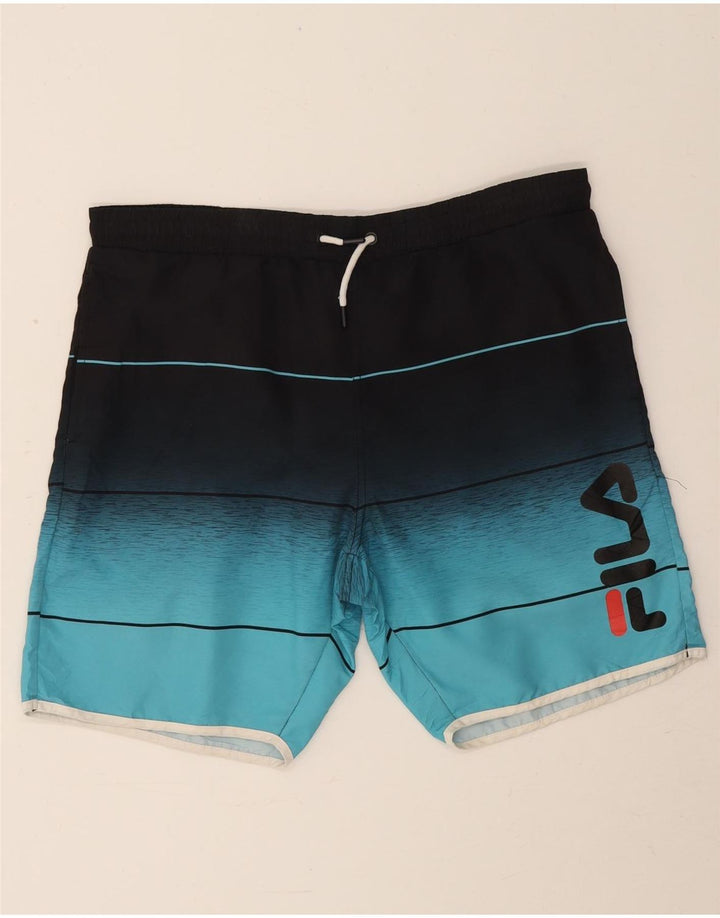 Pantaloni scurți de înot cu grafică Fila pentru bărbați, albastru mediu, poliester color bloc