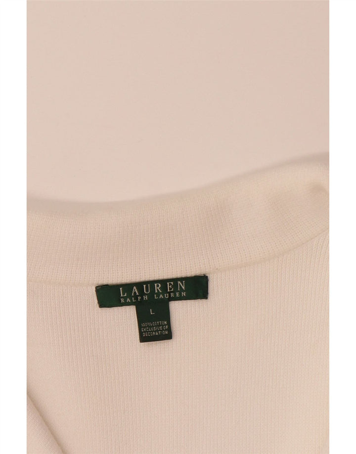 Pulover cardigan pentru femei RALPH LAUREN UK 16 mare bumbac alb