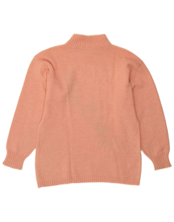 Pulover vintage cu gât țestoasă pentru femei UK 14 Roz mediu Floral