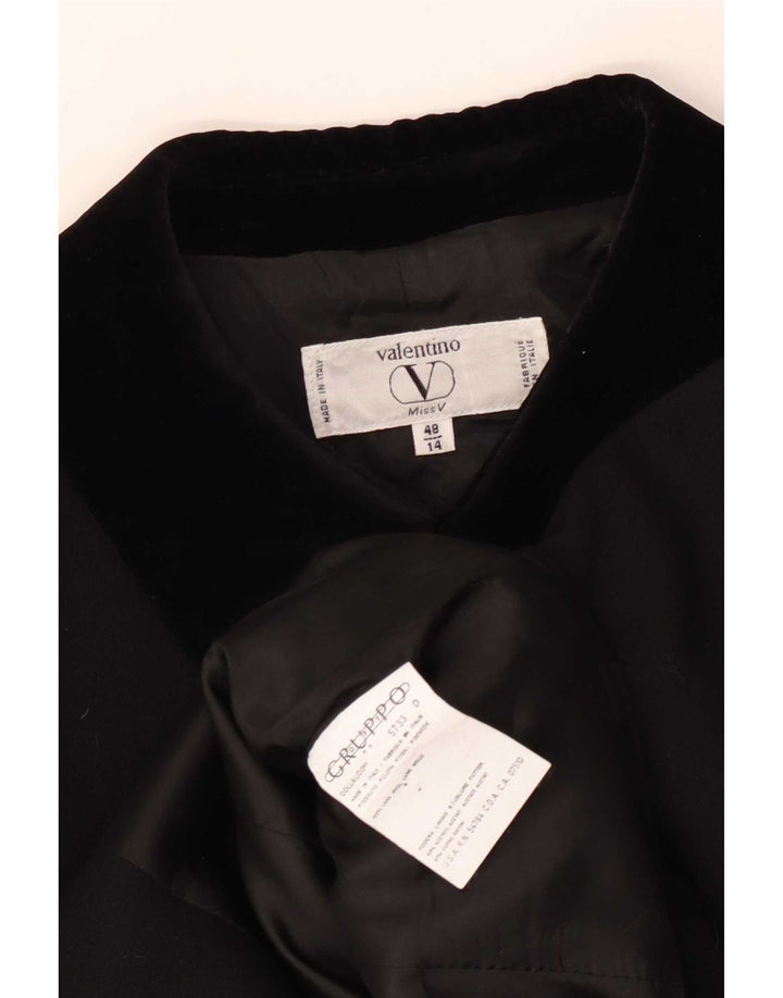 Jachetă Valentino pentru femei, cu 5 nasturi, UK 14, lână mare, neagră, bloc de culoare