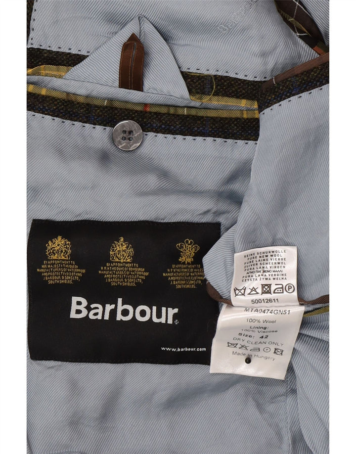 Jachetă pentru bărbați Barbour cu 2 nasturi, UK 42, lână mare, cu carouri, kaki
