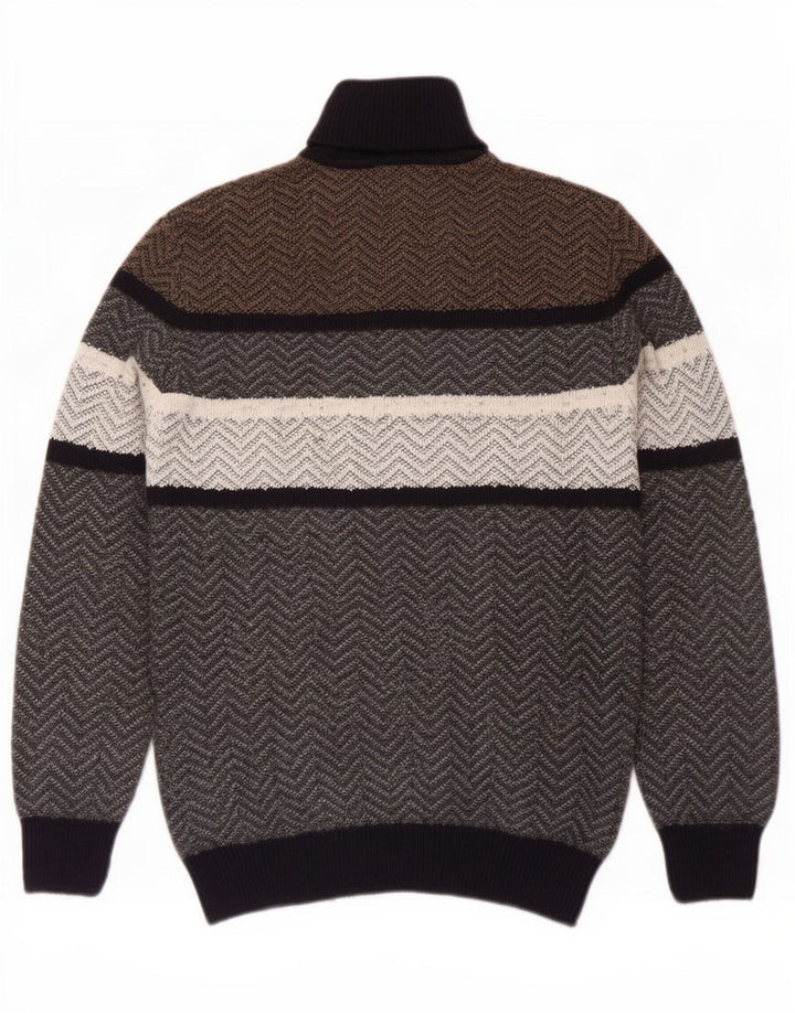 Pulover vintage pentru bărbați cu gât rulat, lână mare chevron, gri