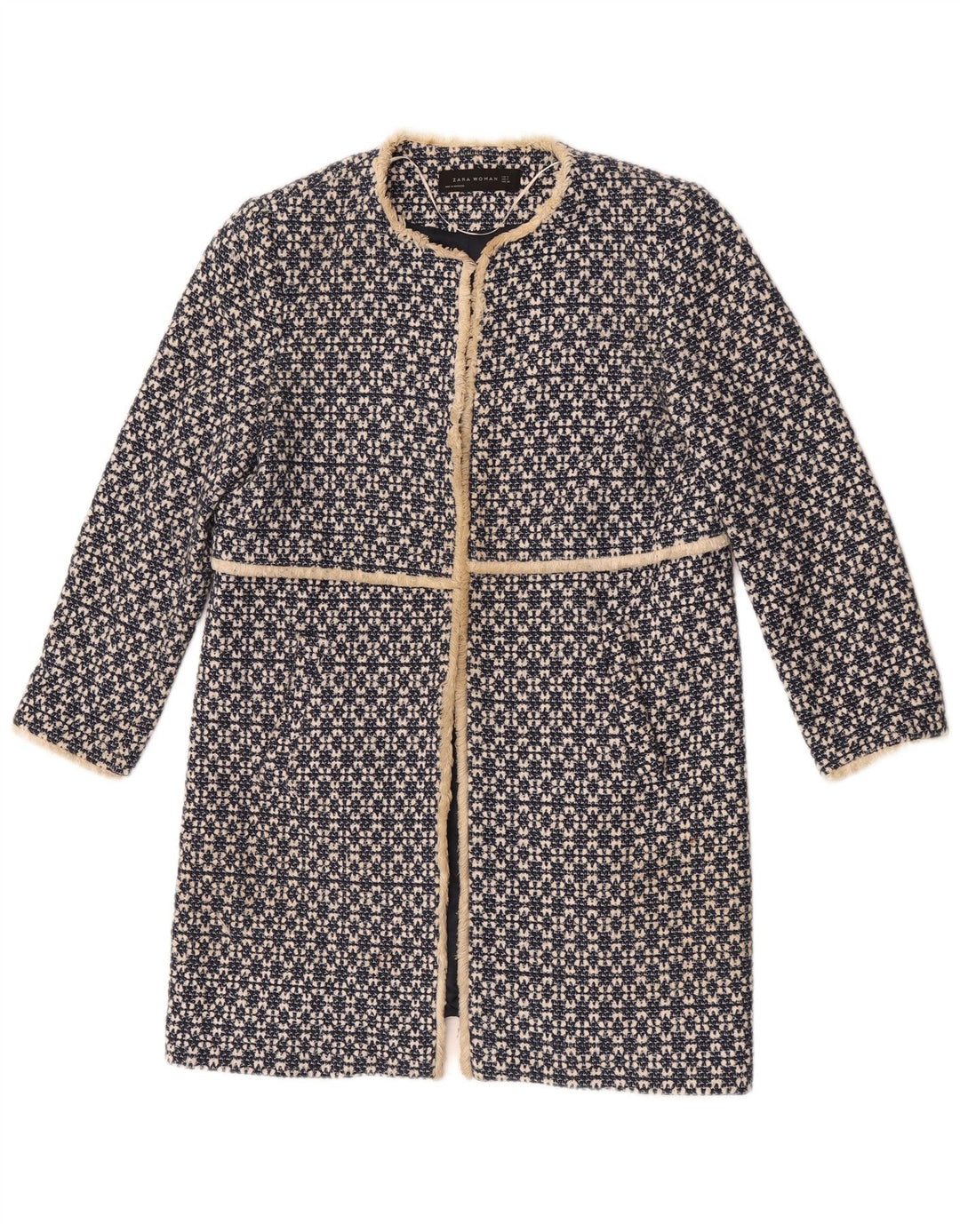 Pardesiu deschis pentru femei Zara UK 12 Medium Bleumarin Bumbac geometric