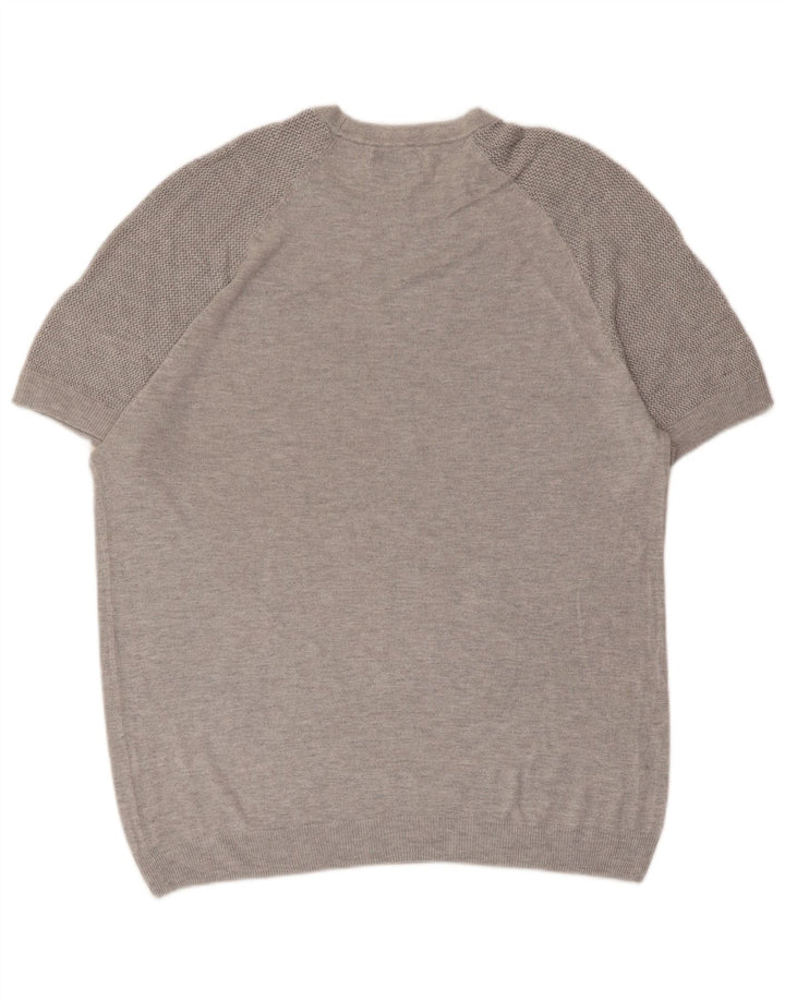 Pulover ZARA pentru bărbați, cu mânecă scurtă, cu decolteu, XL, gri