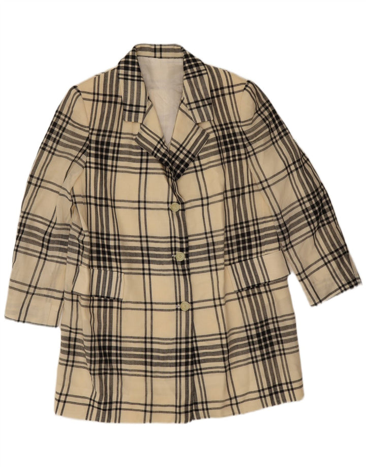 Blazer Vintage pentru femei cu 3 nasturi, UK 12 Medium Beige Check