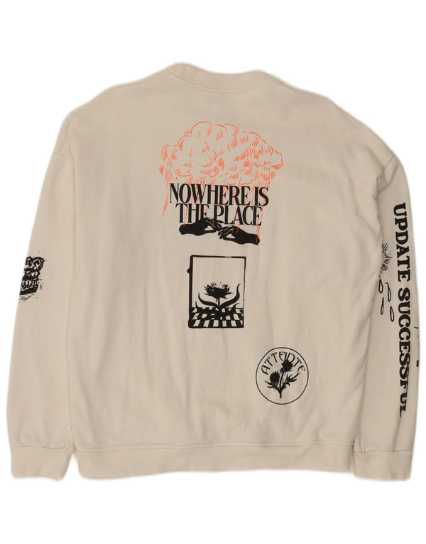Zara Mens Graphic Sweatshirt Jumper Small White Cotton