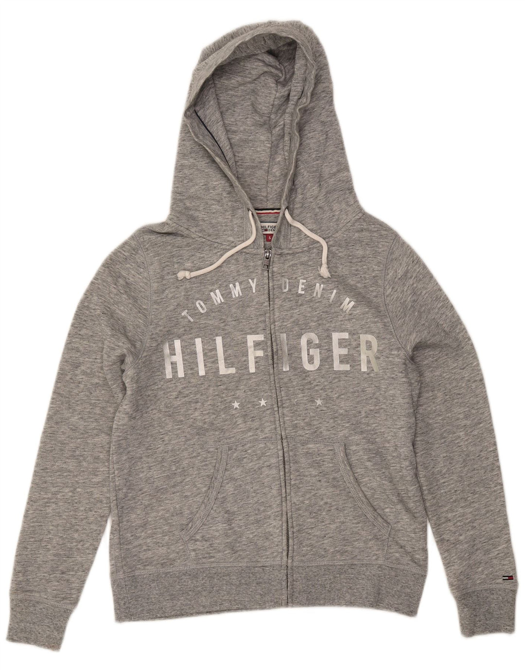 TOMMY HILFIGER Pulover supradimensionat cu capota cu fermoar pentru femei UK 10 Small Gri