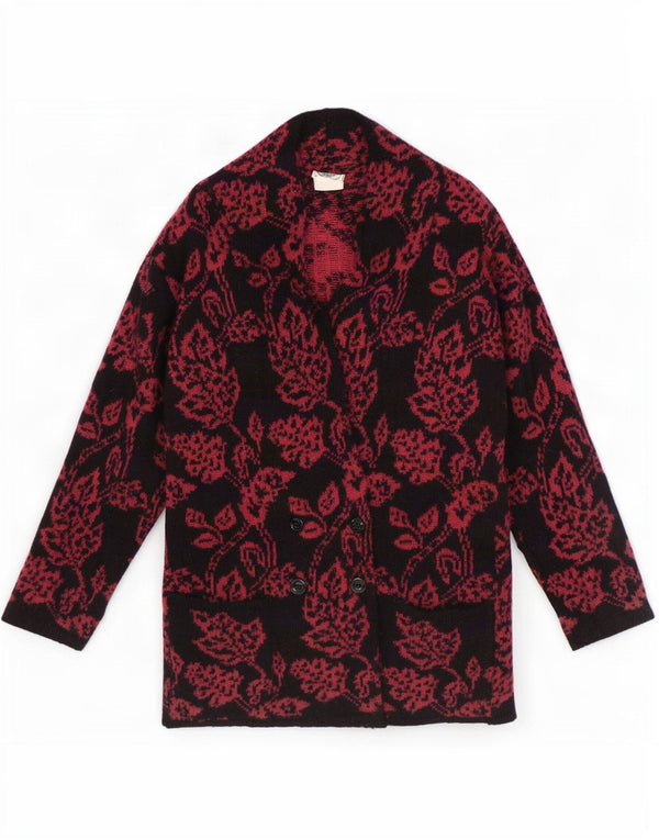 Pulover cardigan cu paragate pentru femei Laura Ashley UK 10 Mic Negru Floral