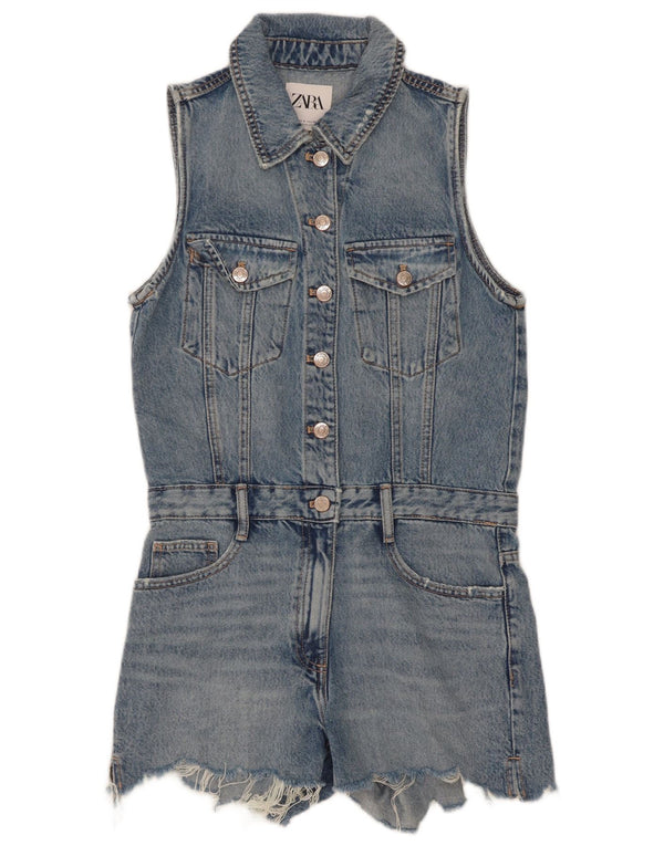 Combi denim fără mâneci pentru femei Zara UK 10 Bumbac albastru mic
