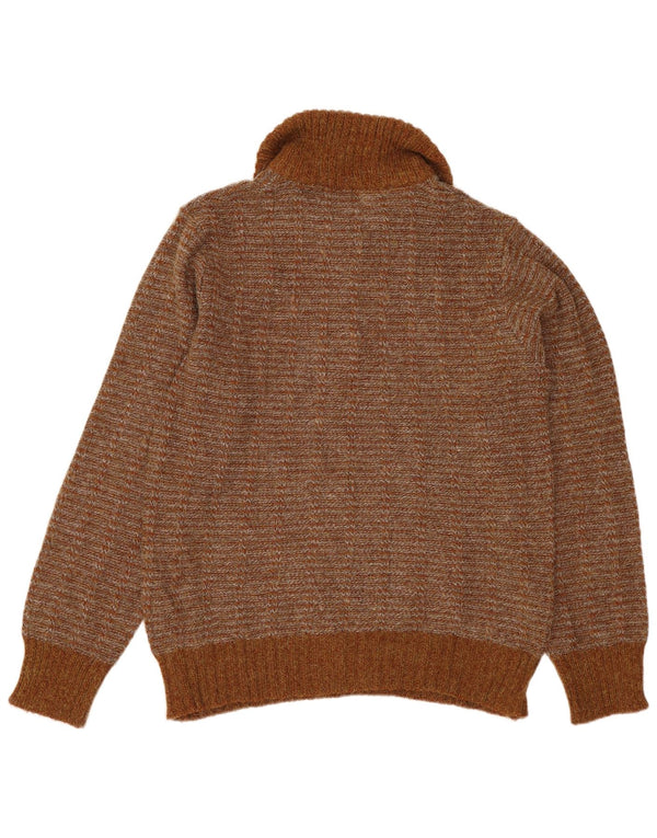 VINTAGE Pulover cu gât polo pentru bărbați IT 50 Maro mediu cu dungi acrilice