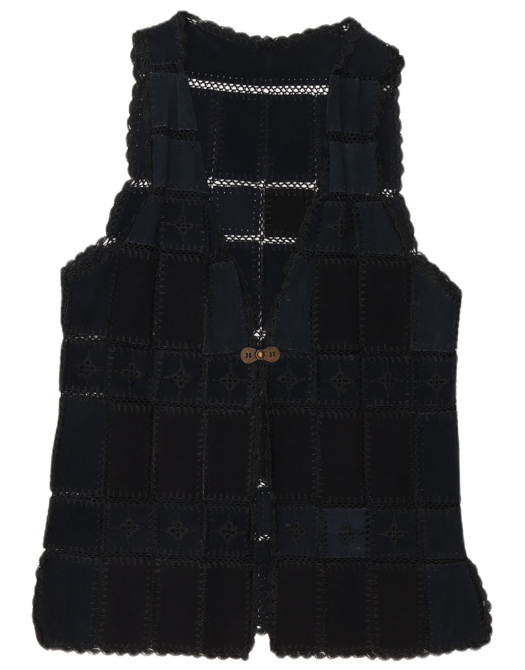 Gilet vintage pentru femei din piele intoarsa UK 16 mare, albastru marine, mozaic